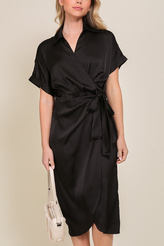 Surplice Satin Wrap Dress - The Beaucoup Home