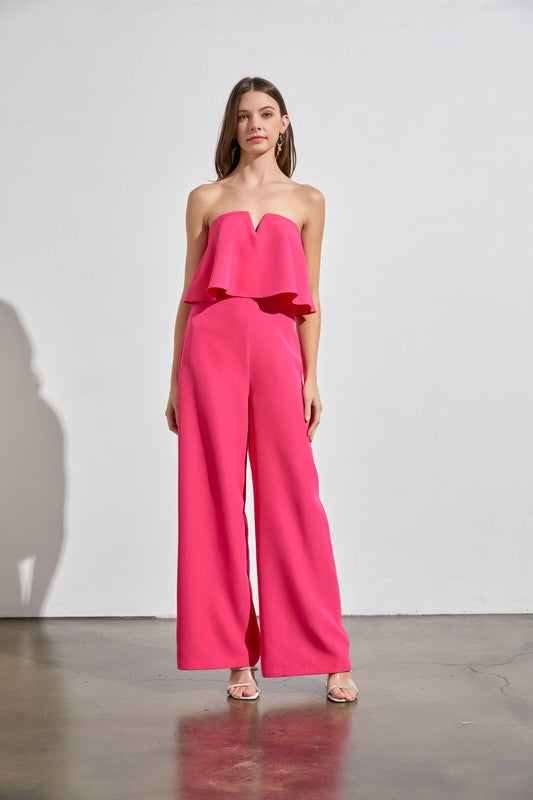 Strapless Draping Split Neck Jumpsuit - The Beaucoup Home