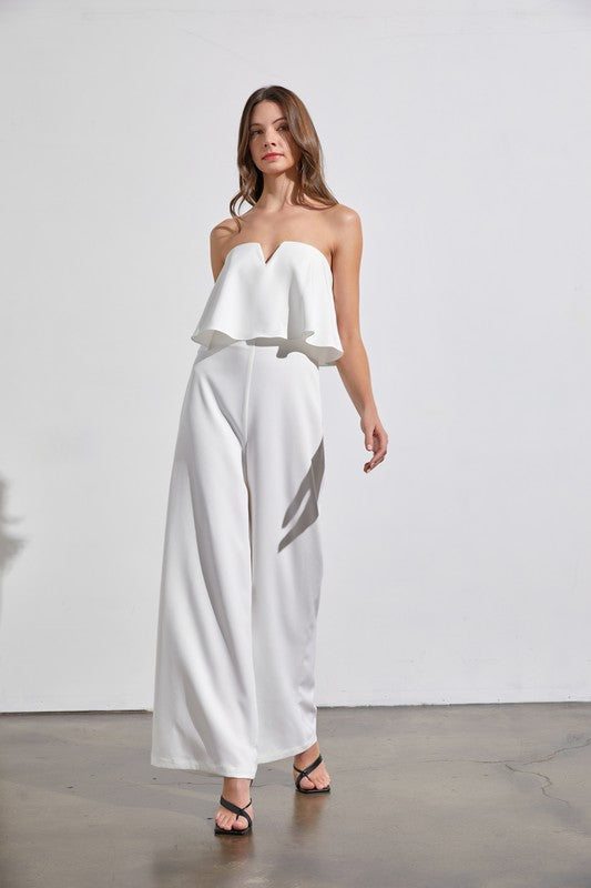 Strapless Draping Split Neck Jumpsuit - The Beaucoup Home