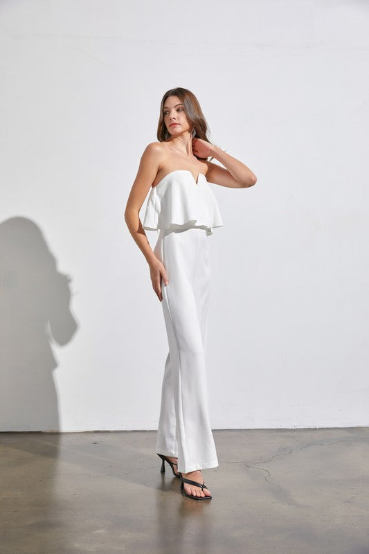 Strapless Draping Split Neck Jumpsuit - The Beaucoup Home