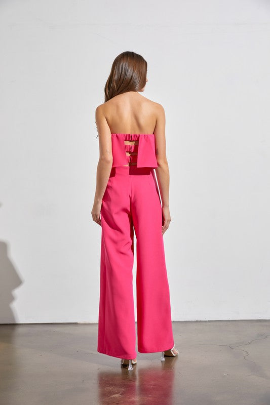 Strapless Draping Split Neck Jumpsuit - The Beaucoup Home