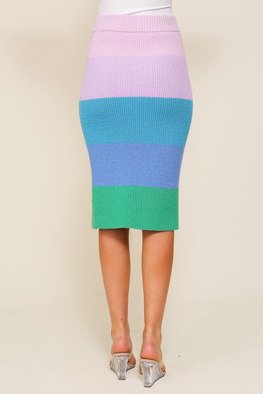 High-Waisted Midi Sweater Multicolor Skirt - The Beaucoup Home