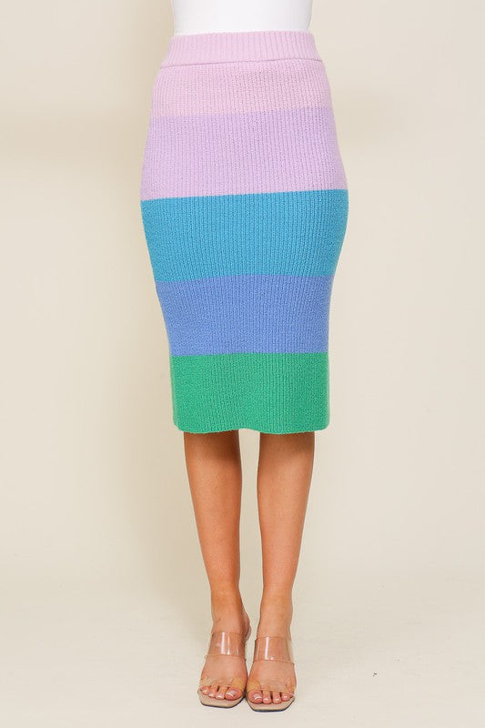 High-Waisted Midi Sweater Multicolor Skirt - The Beaucoup Home