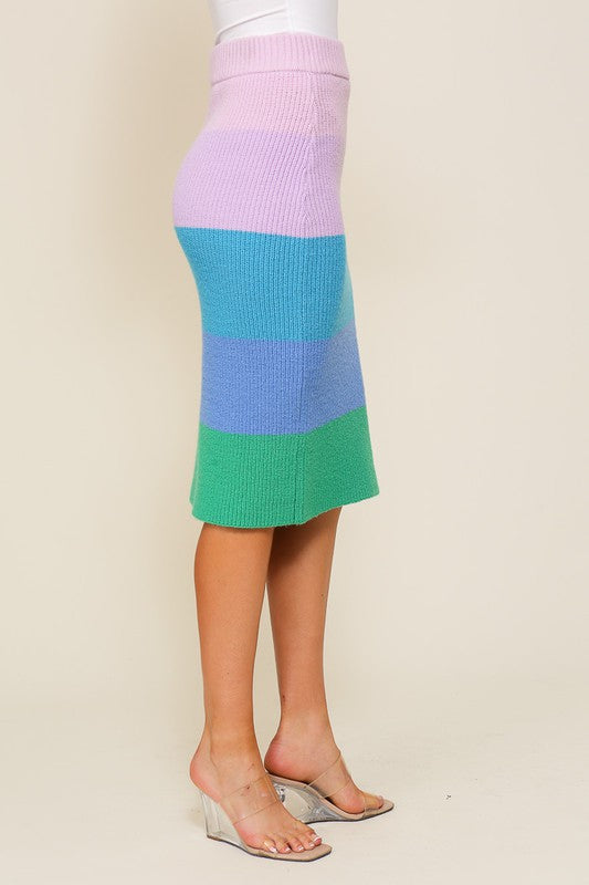 High-Waisted Midi Sweater Multicolor Skirt - The Beaucoup Home