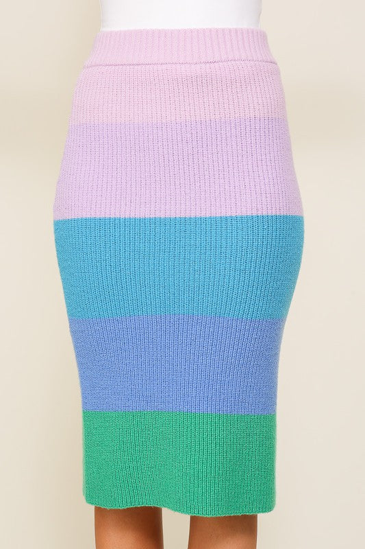 High-Waisted Midi Sweater Multicolor Skirt - The Beaucoup Home