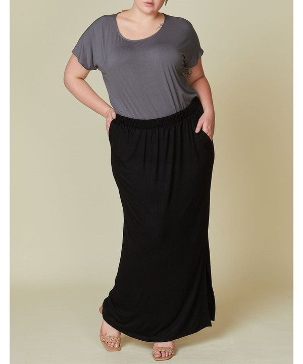 Curvy Bamboo Maxi Skirt with Side Slits - The Beaucoup Home