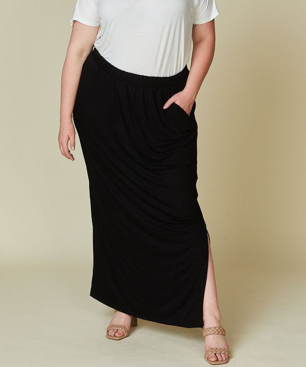 Curvy Bamboo Maxi Skirt with Side Slits - The Beaucoup Home