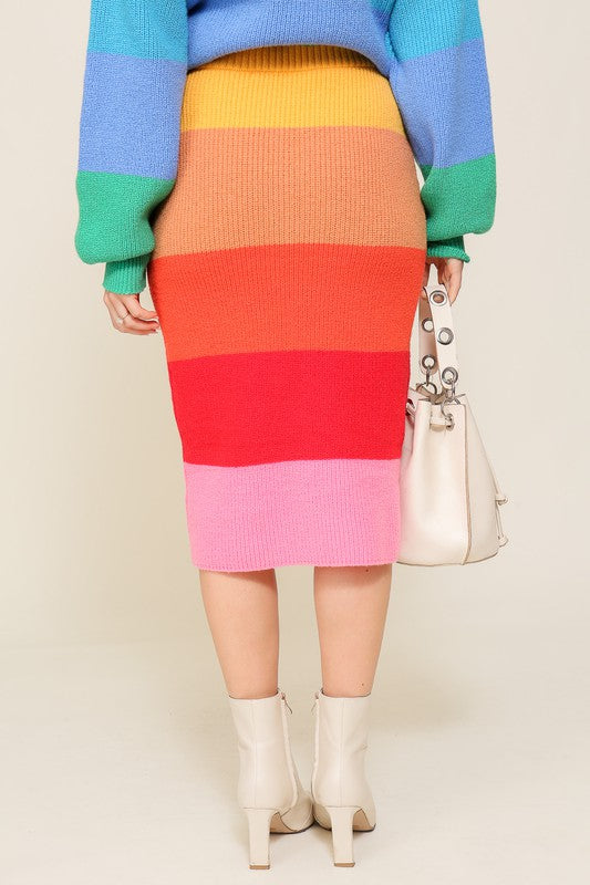 High-Waisted Midi Sweater Multicolor Skirt - The Beaucoup Home