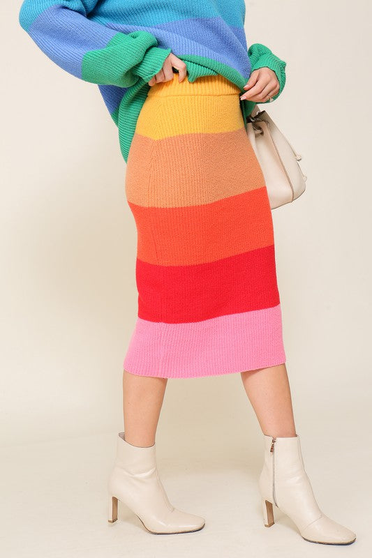 High-Waisted Midi Sweater Multicolor Skirt - The Beaucoup Home