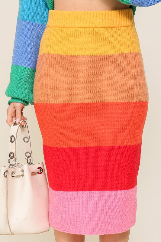 High-Waisted Midi Sweater Multicolor Skirt - The Beaucoup Home