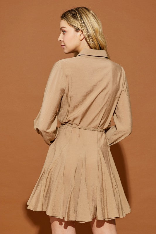 Twisted Belt Shirt Dress - The Beaucoup Home