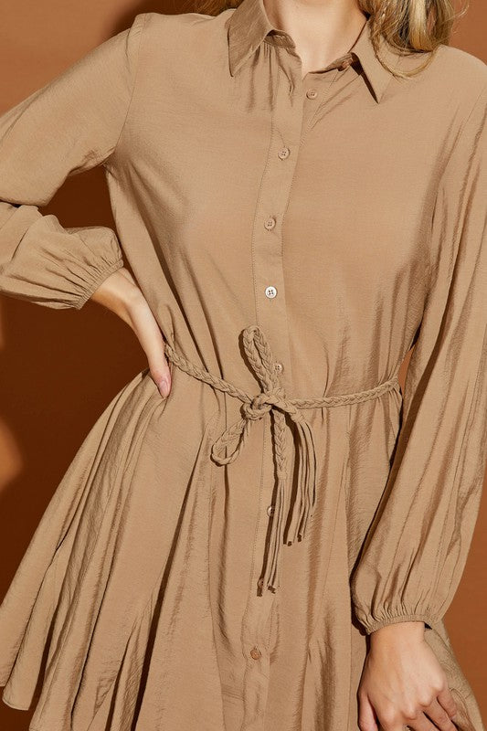 Twisted Belt Shirt Dress - The Beaucoup Home