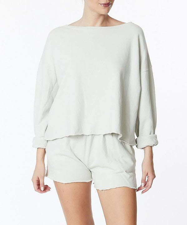 GARMENT DYE FRENCH TERRY CROP LONG SLEEVE - The Beaucoup Home