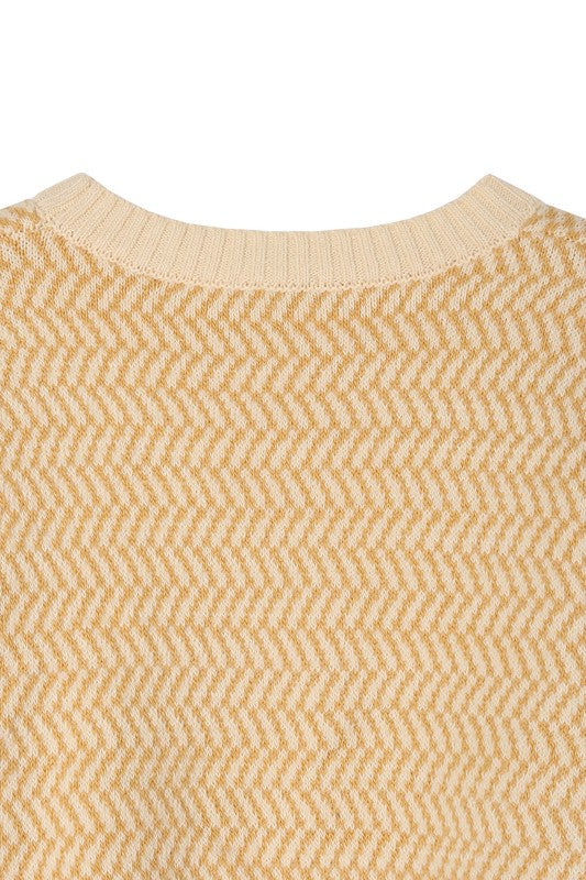 Herringbone Pattern Crew Neck Sweater - The Beaucoup Home