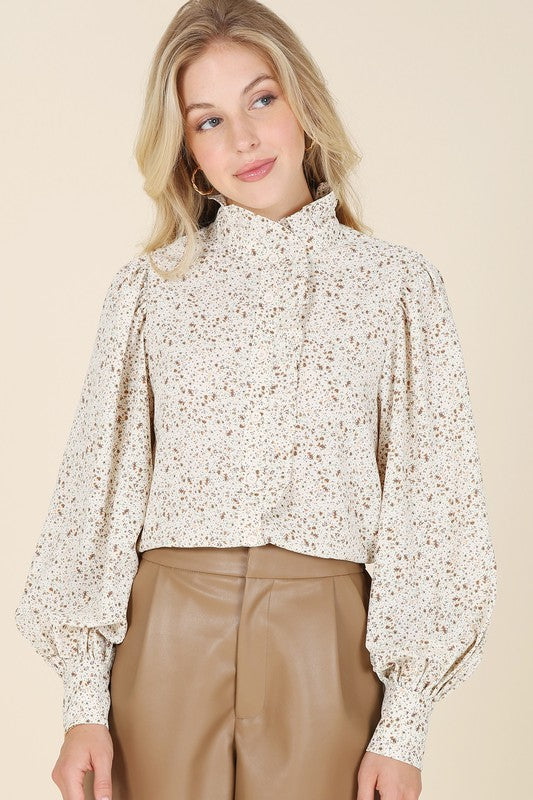 Stand Collar Floral Frill Blouse - The Beaucoup Home