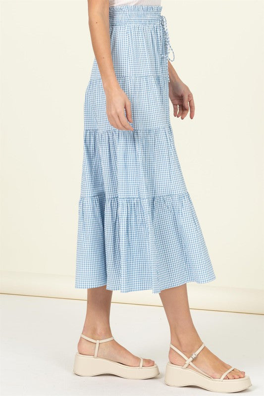 SKIRT ALERT HIGH-WAIST GINGHAM PRINT MIDI SKIRT - The Beaucoup Home