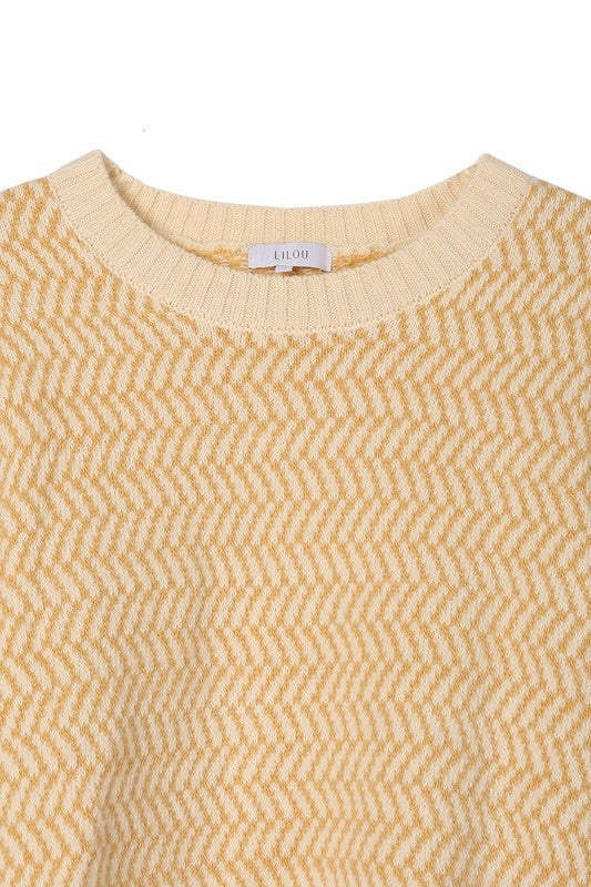 Herringbone Pattern Crew Neck Sweater - The Beaucoup Home