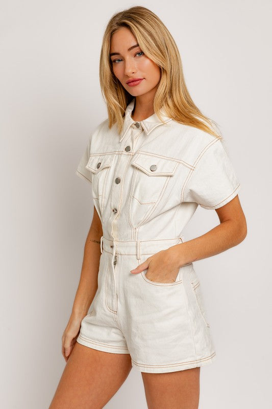 Short Sleeve Denim Romper - The Beaucoup Home