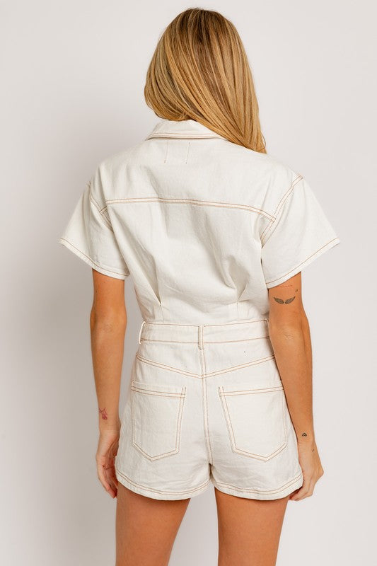 Short Sleeve Denim Romper - The Beaucoup Home