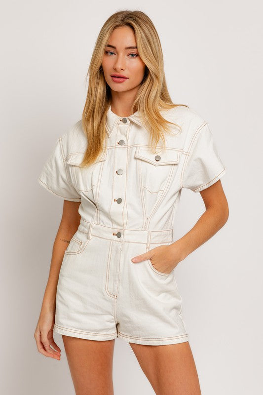 Short Sleeve Denim Romper - The Beaucoup Home