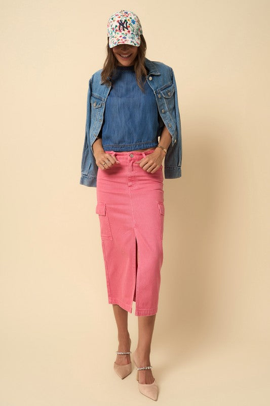 COLOR CARGO MIDI SKIRT - The Beaucoup Home