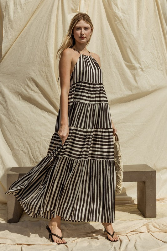 Sleeveless Stripe Maxi Tiered Dress - The Beaucoup Home