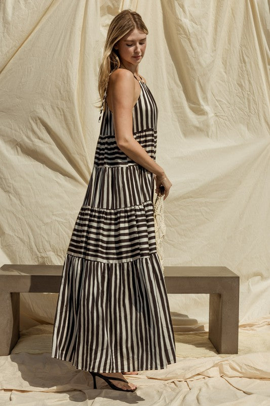 Sleeveless Stripe Maxi Tiered Dress - The Beaucoup Home