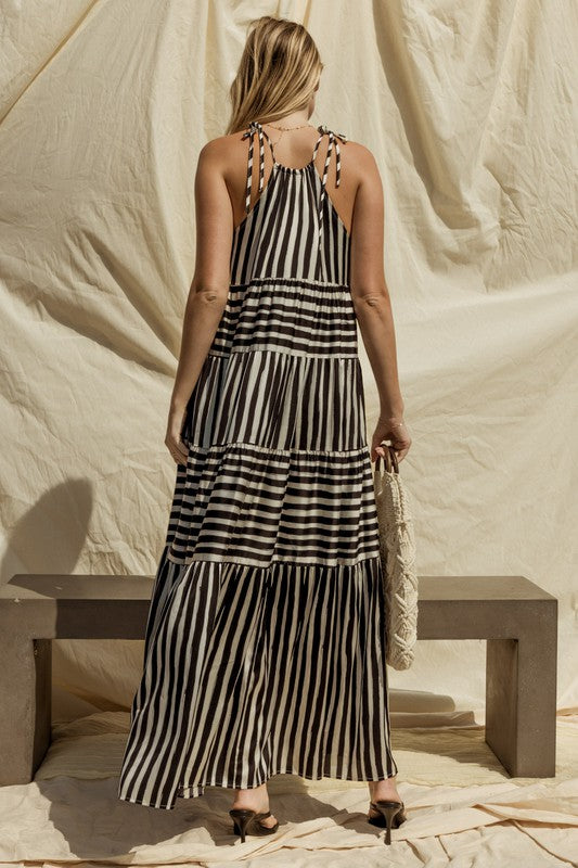 Sleeveless Stripe Maxi Tiered Dress - The Beaucoup Home