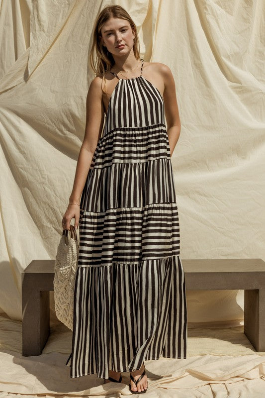 Sleeveless Stripe Maxi Tiered Dress - The Beaucoup Home