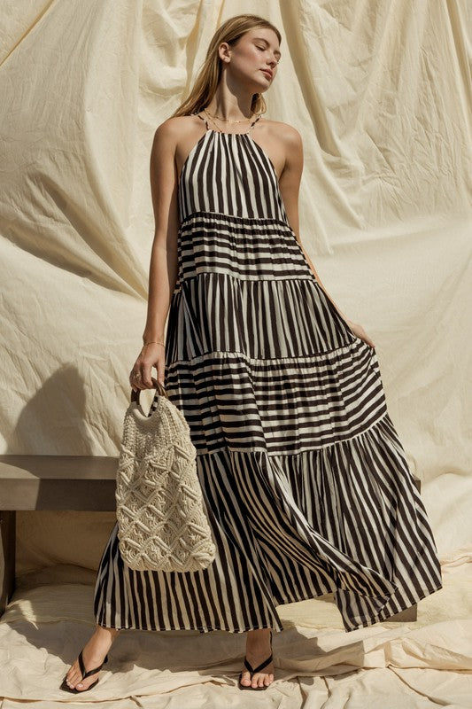 Sleeveless Stripe Maxi Tiered Dress - The Beaucoup Home