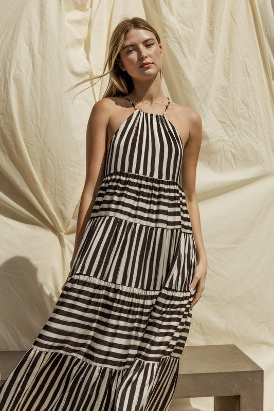 Sleeveless Stripe Maxi Tiered Dress - The Beaucoup Home