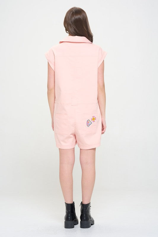 Cotton Twill Utility Romper W/ Patchwork - The Beaucoup Home