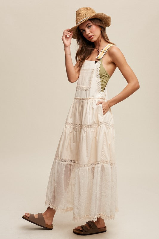 Laced and Tiered Romantic Overall Maxi Dress