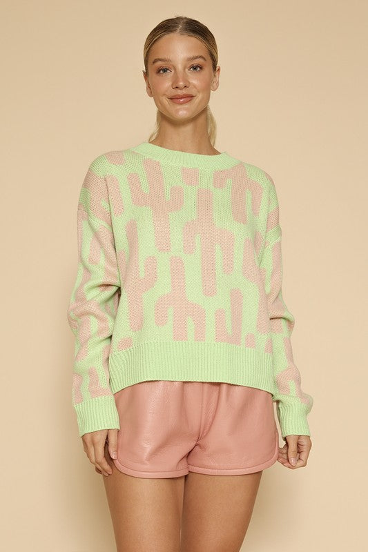 Cropped cactus knit sweater