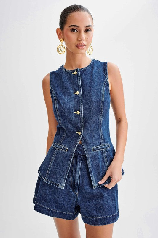 Denim Sleeveless Short Set