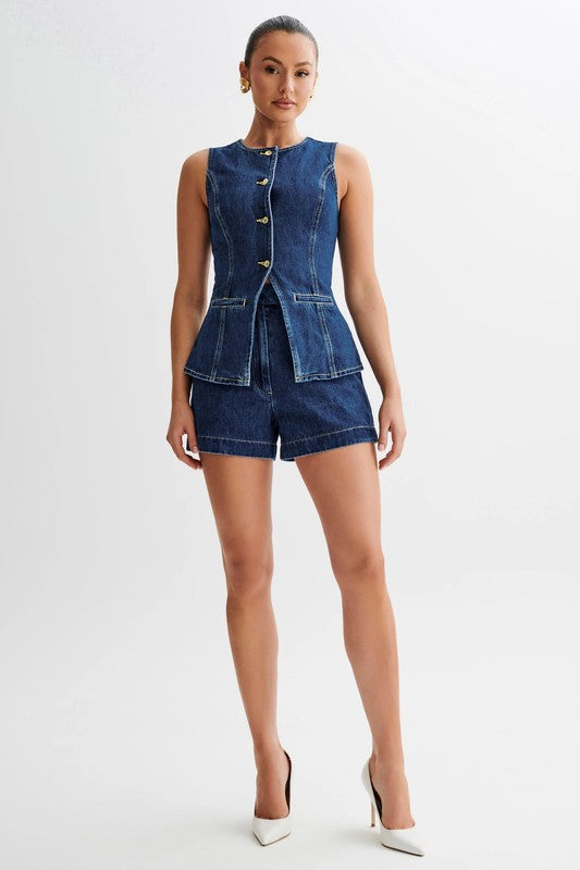 Denim Sleeveless Short Set