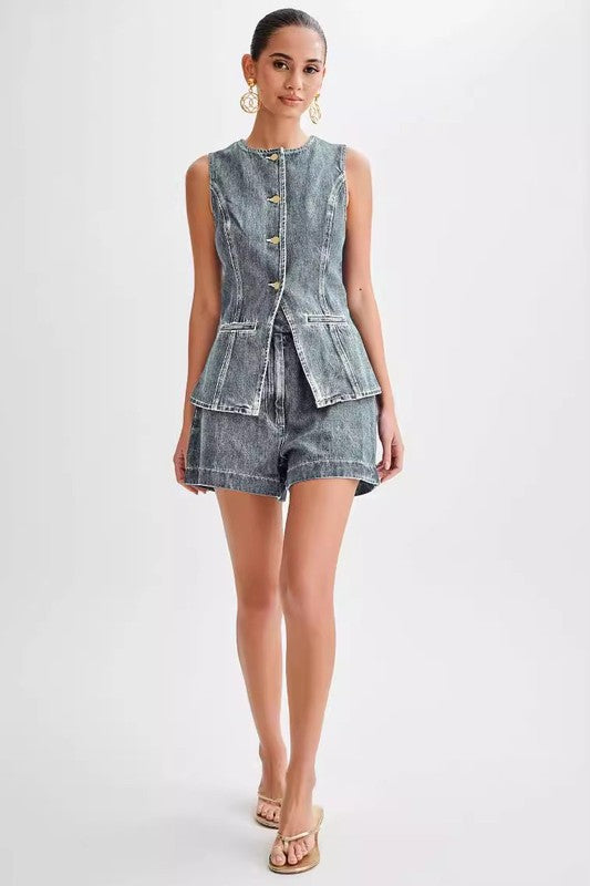 Denim Sleeveless Short Set