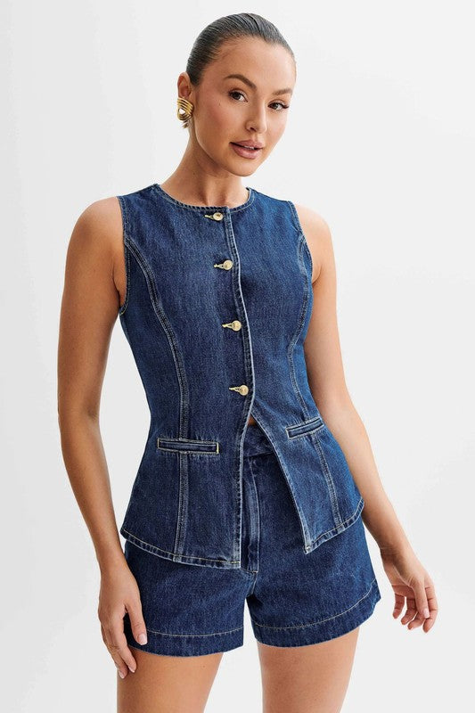 Denim Sleeveless Short Set