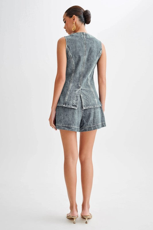 Denim Sleeveless Short Set