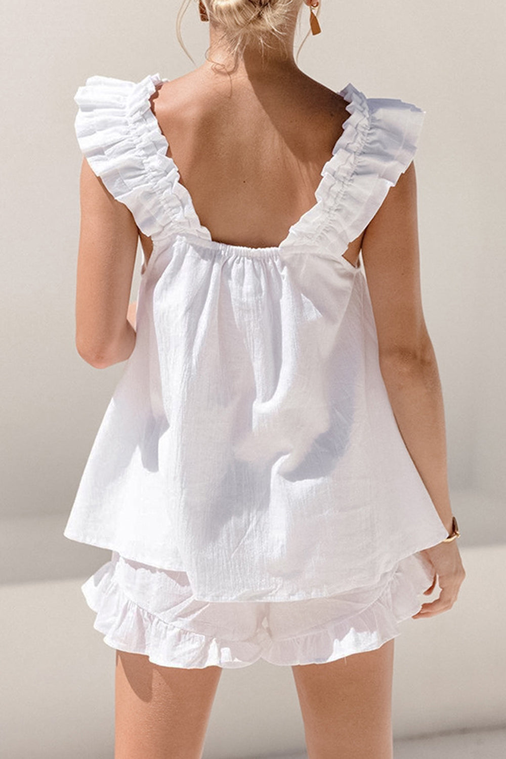 Ruffled Square Neck Top and Shorts Set - The Beaucoup Home