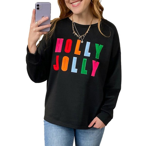 Women Chenille Holly Jolly Sweatshirts Top