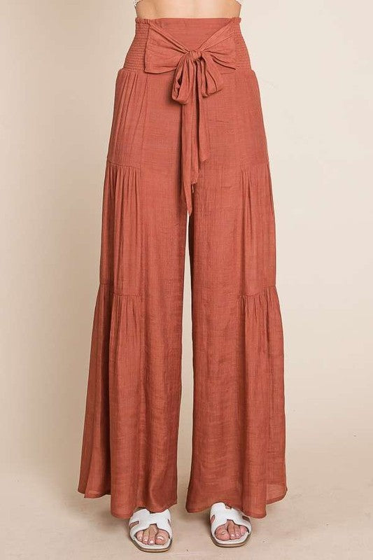 Tie front ruched waist back pants - The Beaucoup Home