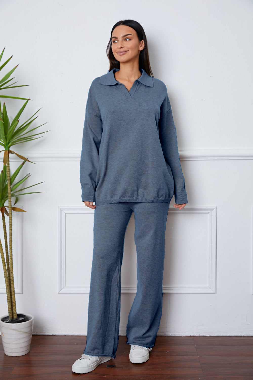 Dropped Shoulder Sweater and Long Pants Set - The Beaucoup Home