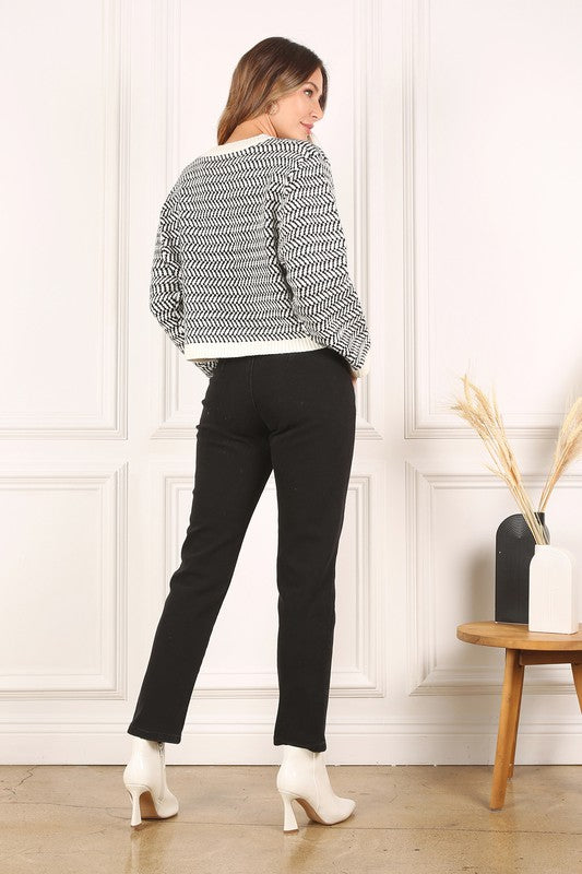 Herringbone Pattern Crew Neck Sweater - The Beaucoup Home