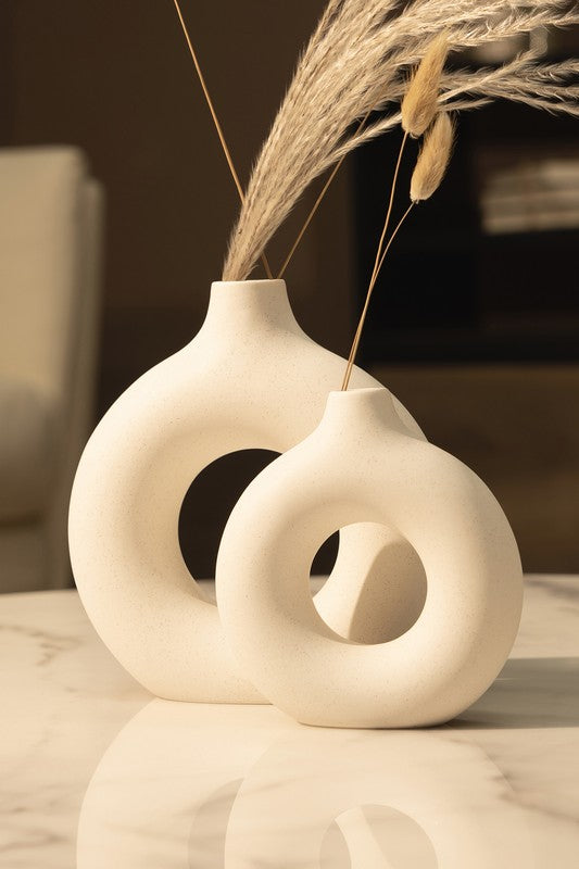 Modern Ceramic Vase Round Shape - 2 pcs/set - The Beaucoup Home