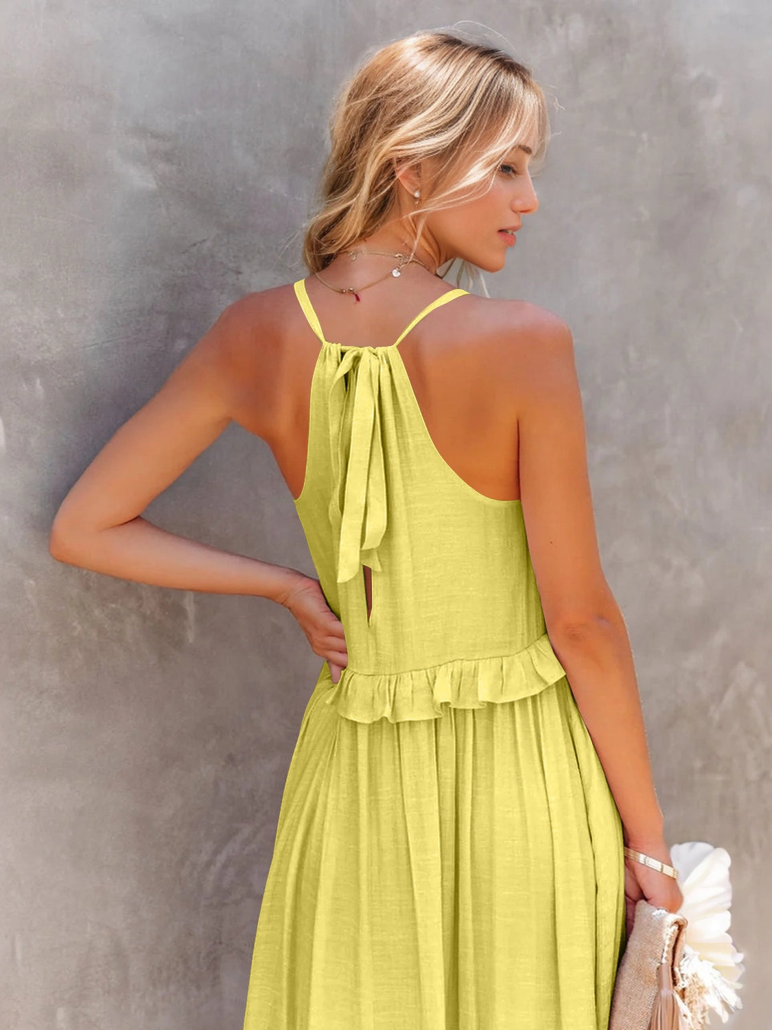 Ruffled Sleeveless Tiered Maxi Dress with Pockets - The Beaucoup Home