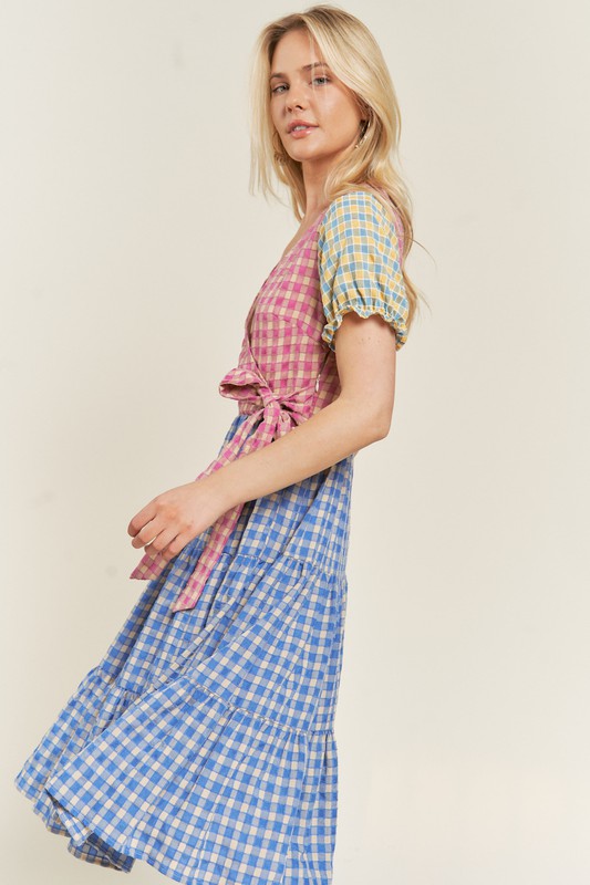 Coloblock Gingham Dress - The Beaucoup Home