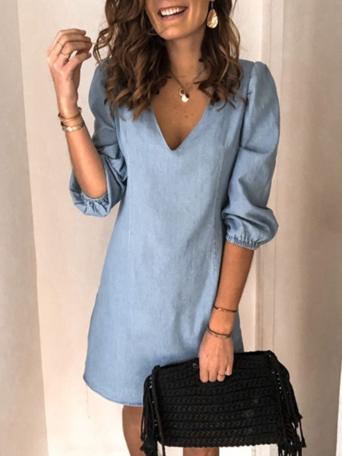 Full Size V-Neck Half Sleeve Dress - The Beaucoup Home