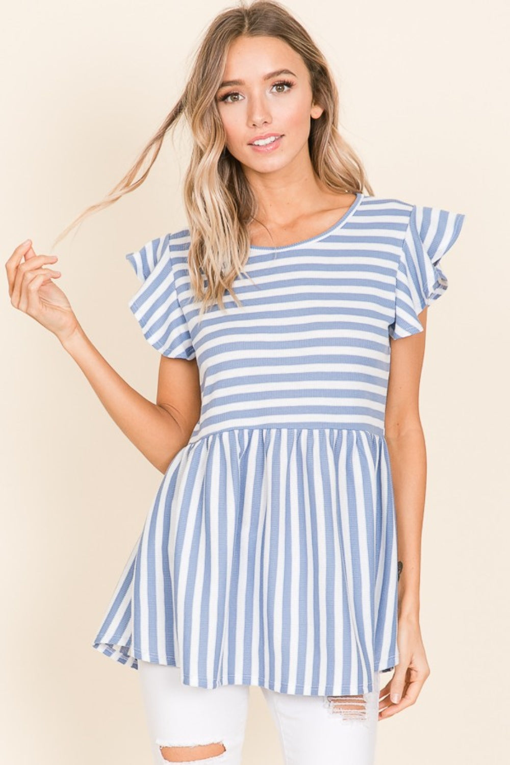 BOMBOM Striped Round Neck Blouse - The Beaucoup Home