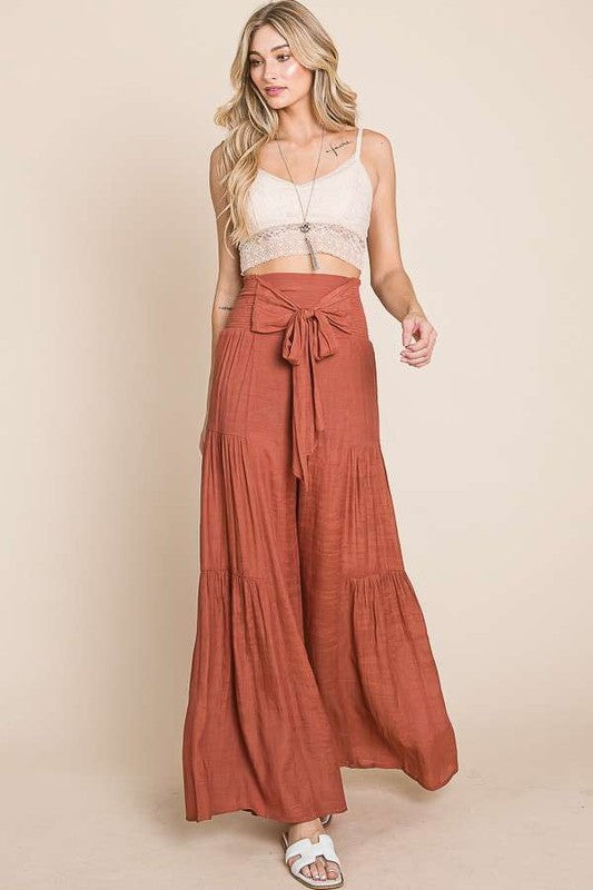 Tie front ruched waist back pants - The Beaucoup Home